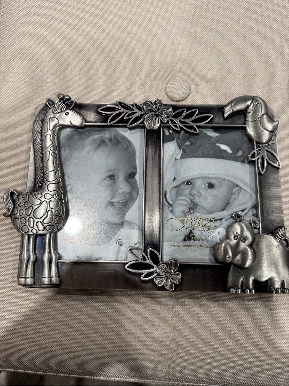 Fetco Silver Safari Double Photo Frame with Animal Accents
